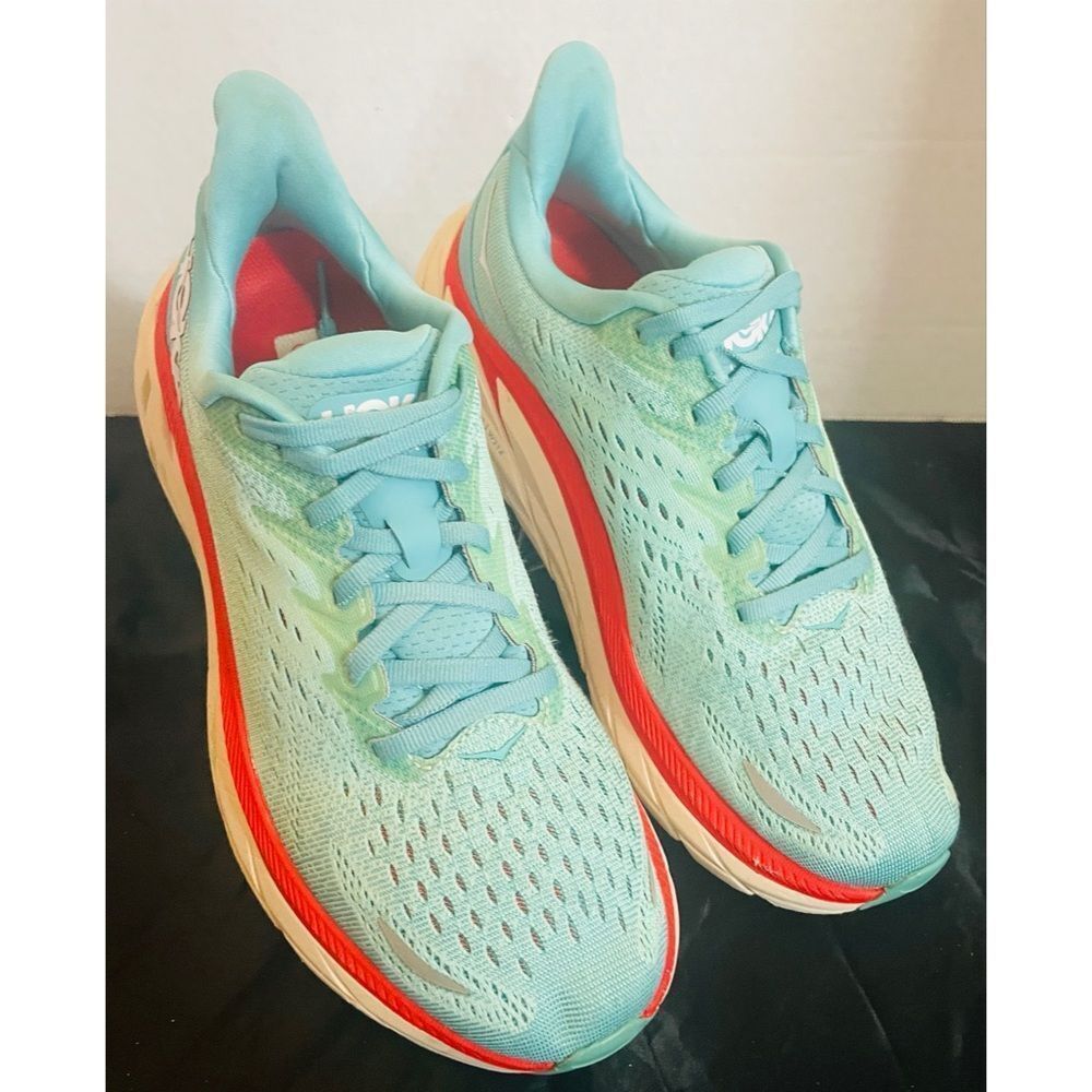 Hoka One One Clifton 8 Women's Size8.5 D Blue Running Shoes Lace Up Sneakers.